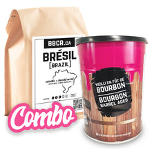 Load image into Gallery viewer, Le COMBO Brésil comprend un (1) 340 g boîte de café Brésil vieilli en fût ET un (1) 454 g sac de café d&#39;origine unique de Brésil.  