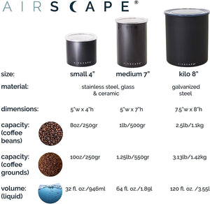 Boîte de conservation du café Airscape – acier inoxydable